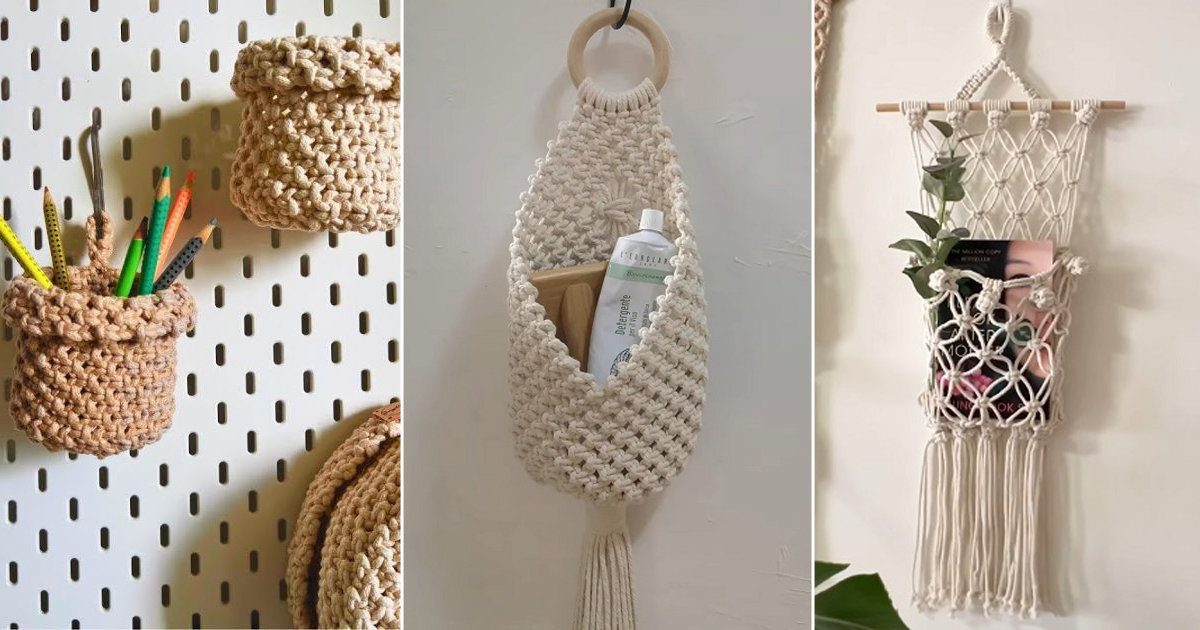 Macrame Kitchen 6 Macrame Wall Storage Basket - Citchen
